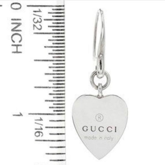 ***SOLD***Authentic Gucci Trademark Logo SS.925 Heart Charm Dangle Earrings New - Picture 4 of 11